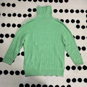 Vintage Cable Knit Turtleneck Sweater Women's S Mint Green 90s Preppy Pullover
